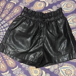 Elegant Black High Waist Leather Shorts